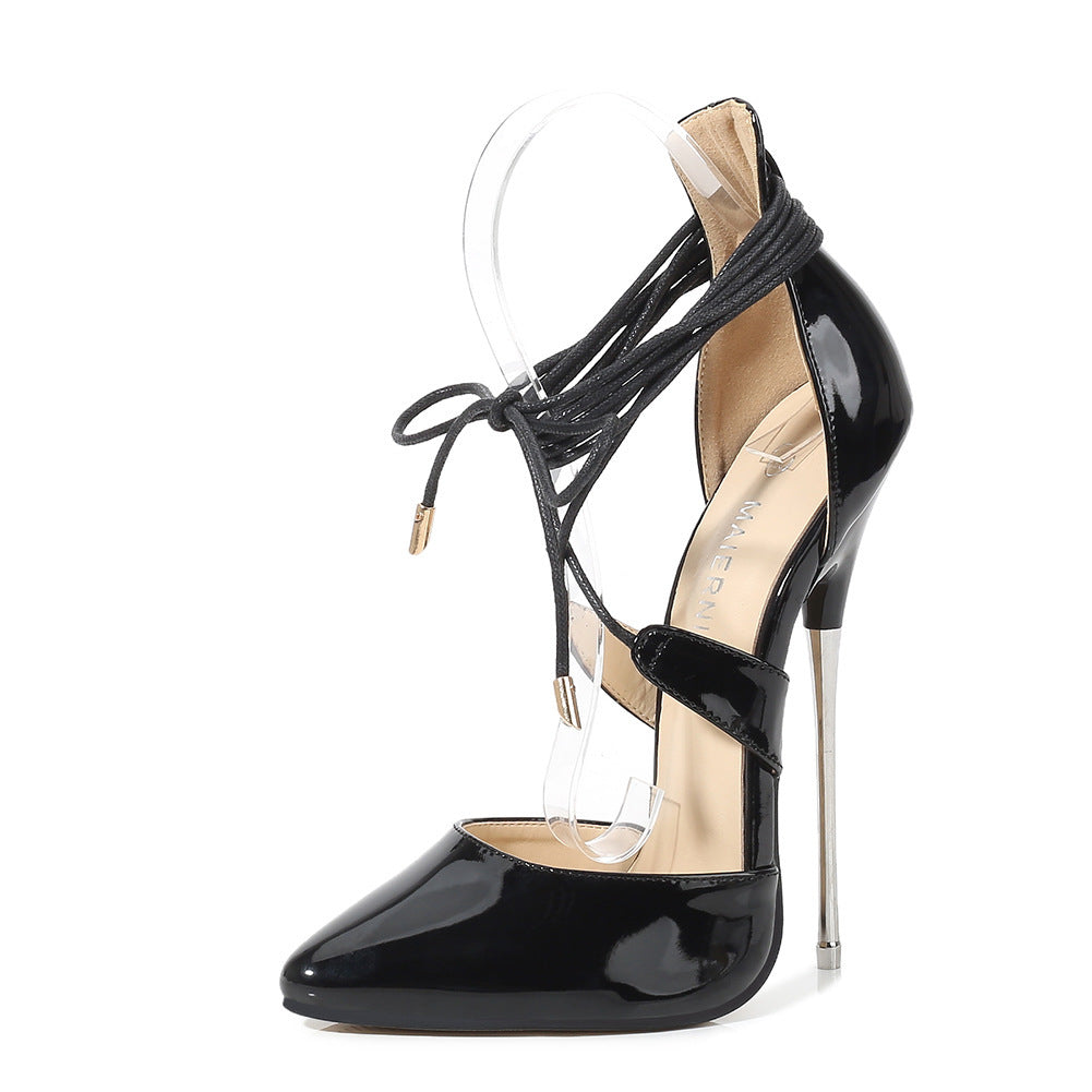 Lace High Heels – Elegante Spitzschuh-Pumps mit Kreuzschnürung